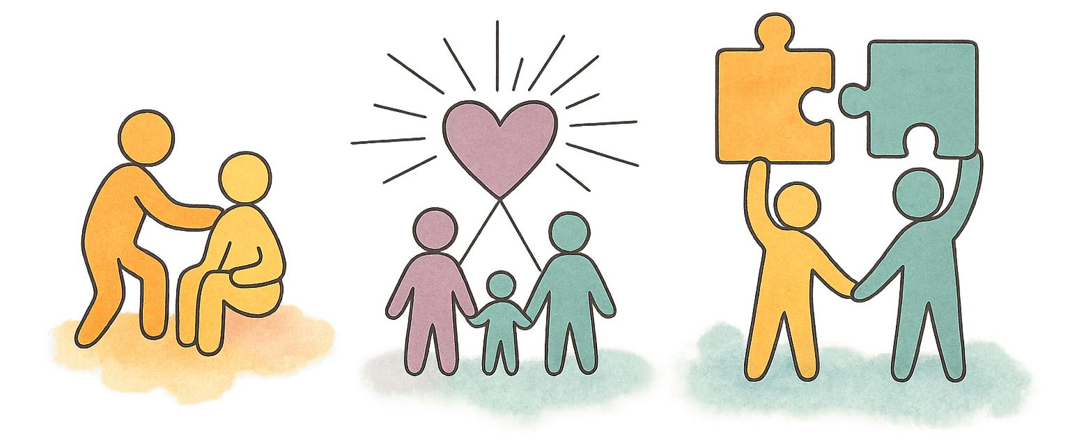 Family and star compass symbolizing support for neurodiverse children.
